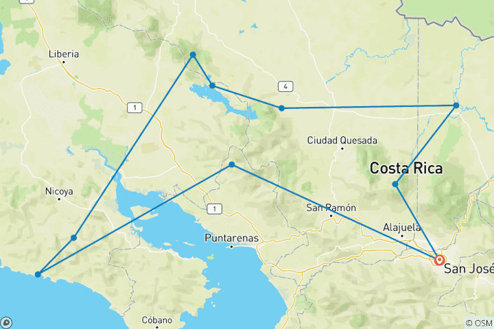 Carte du circuit Costa Rica Cycling