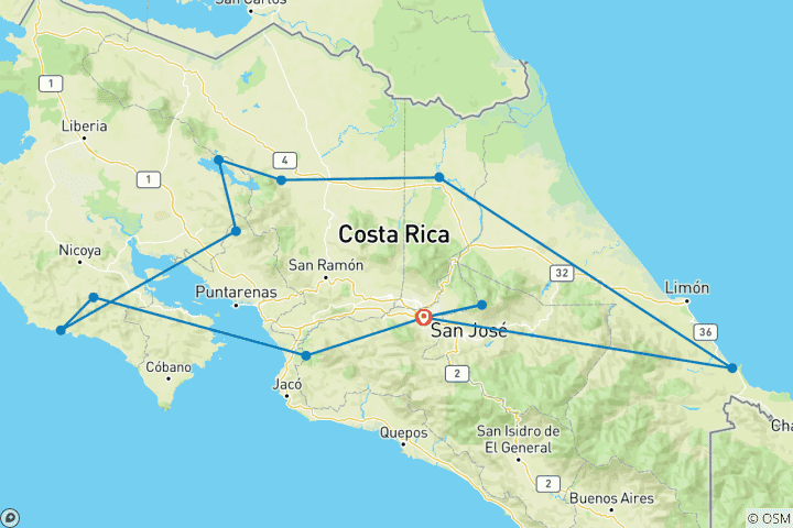 Map of Costa Rica Wanderreise