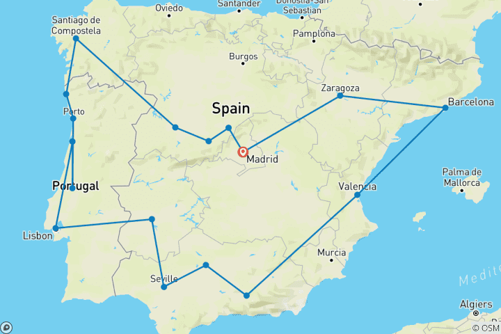 Carte du circuit Le meilleur de l'Espagne et du Portugal - 16 jours