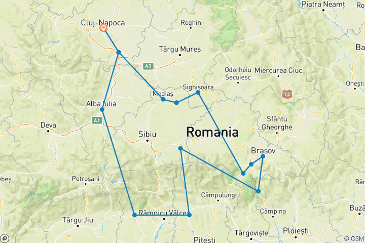 Map of Best of Transylvania Motorcycle Tour