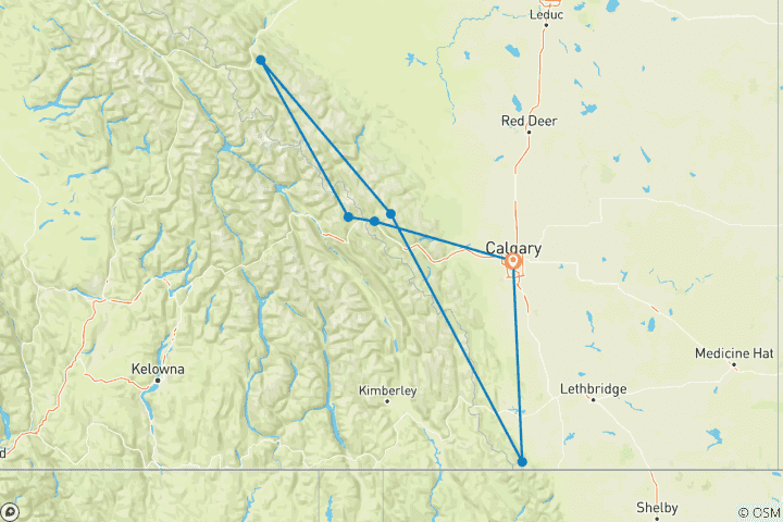 Map of 6-Day Rockies Tour: Banff, Yoho & Waterton National Parks Adventure