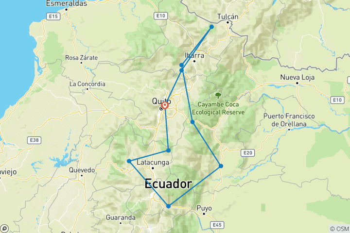 Carte du circuit 12 jours d'aventure andine : Traverser les icônes et les joyaux cachés de l'Équateur