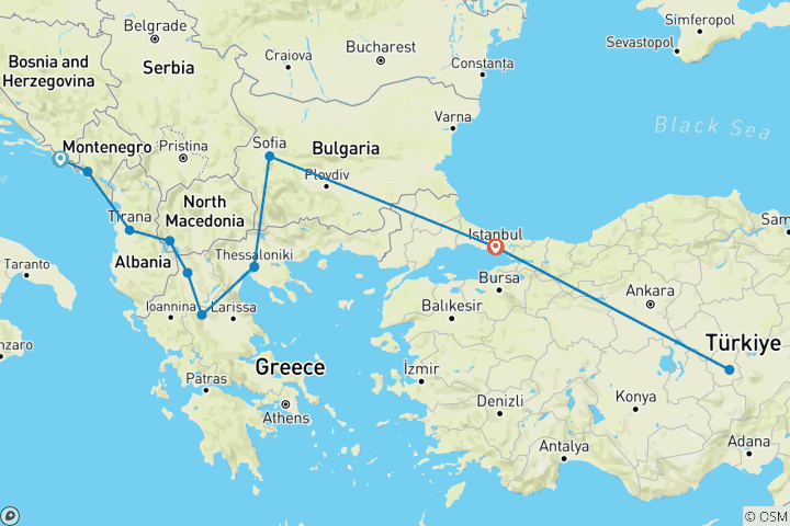 Kaart van Luxe Expeditie van Dubrovnik naar Istanbul & Cappadocië 3 VLUCHTEN INBEGREPEN - Kleine Groepsreis