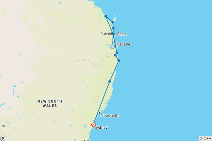 Map of Australian Vanlife: East Coast & Beachside Bliss (from Brisbane to Sydney)