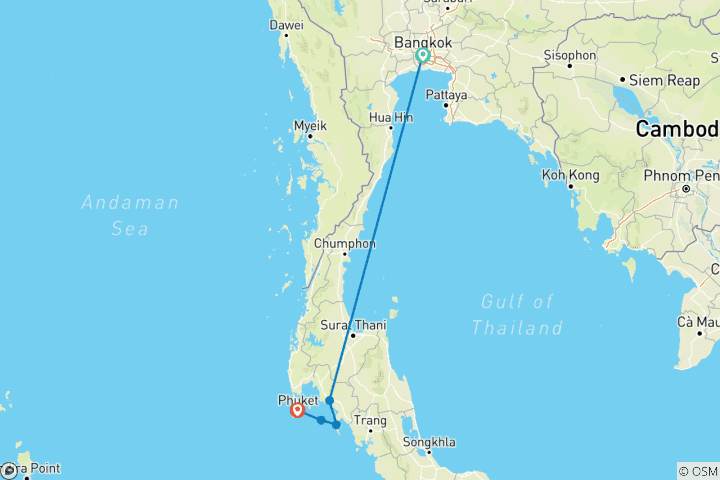 Carte du circuit Travel Thailand : From City Glows to Sandy Toes ! (from Bangkok to Phuket)