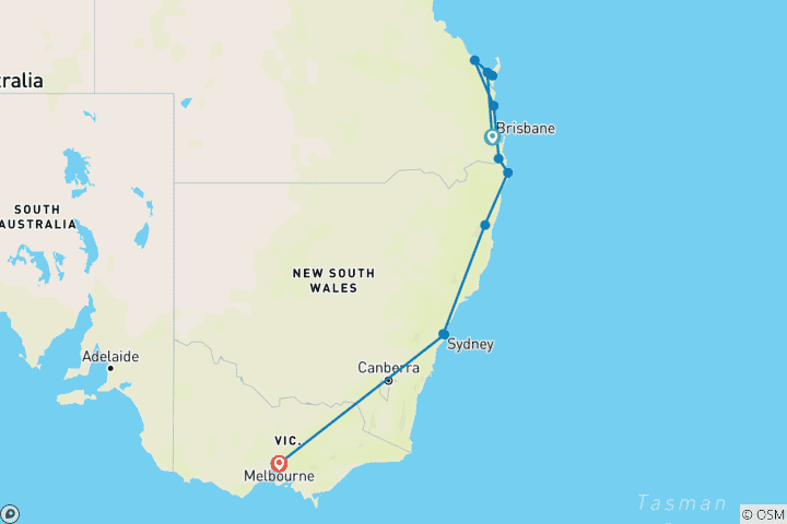 Map of Australian Vanlife: East Coast & Beachside Bliss (from Brisbane to Melbourne)