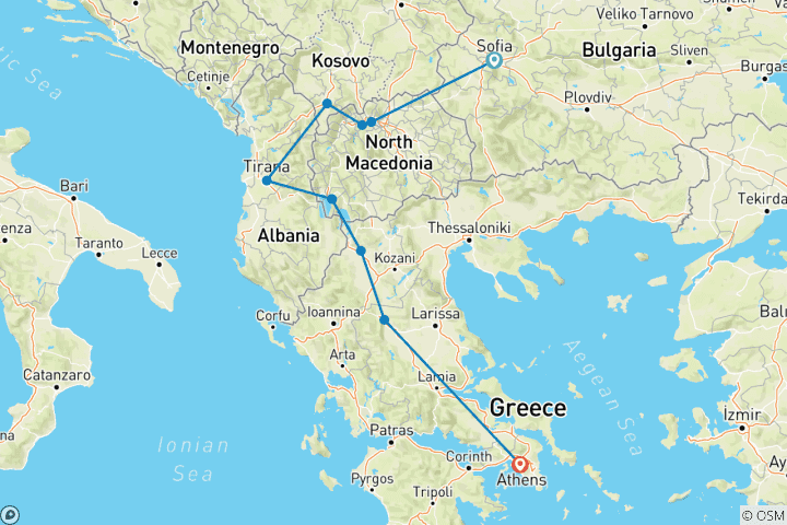 Kaart van Sofia naar Athene: Schatten van de Balkan & Griekse legendes - Kleine Groepsreis