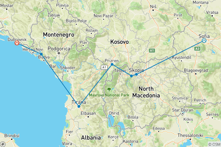 Map of Sofia to Dubrovnik: Express Cultural Expedition - Small Group Tour