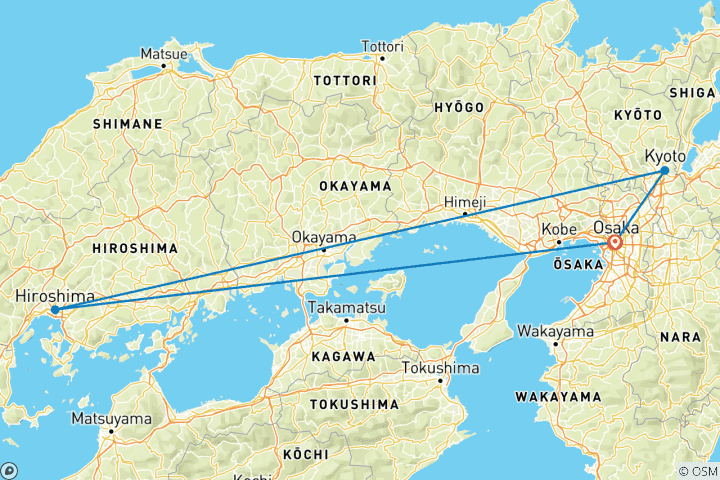 Kaart van Het beste van Osaka, Kyoto & Hiroshima – 6 dagen