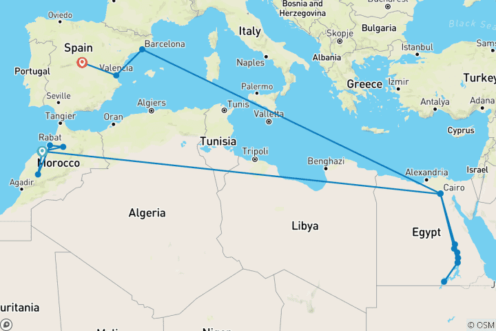 Map of 23 Days Sahara From West to East & Spain By Train