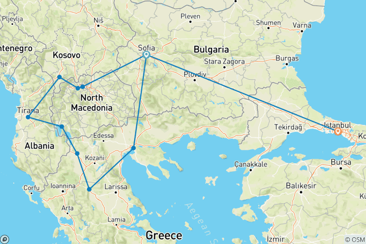 Map of Sofia to Istanbul Grand Journey flight included