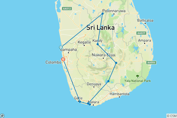 Carte du circuit Backpacking au Sri Lanka (15 jours)