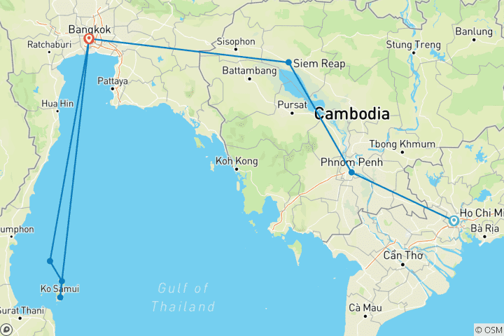 Map of Cambodia & The Thai Islands – East Coast