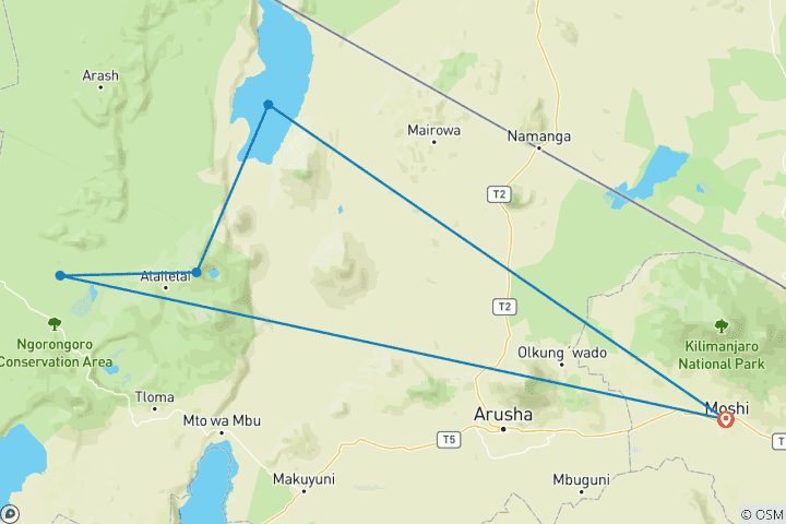 Map of 5 days walking Safari