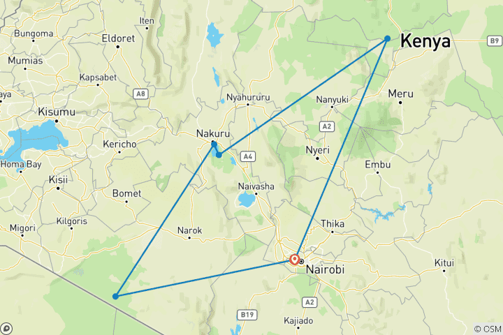 Mapa de Kenia - 8 días atrapa a los 5 grandes