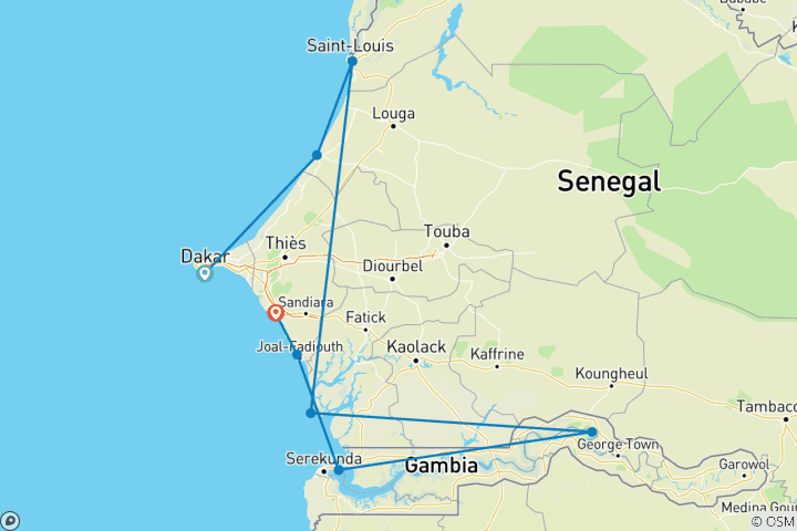 Map of Discovering SeneGambia’s Hidden Gems 12 Days/ 11 Nights