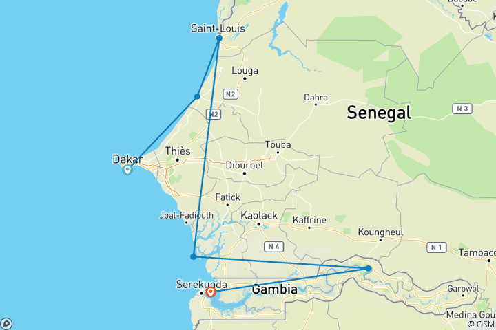 Carte du circuit À la découverte des joyaux cachés de la Gambie - 11 jours/10 nuits