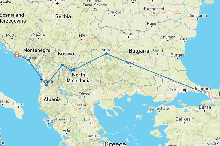 Map of From Istanbul to Dubrovnik: Balkan Capitals & Culture Tour Flight included