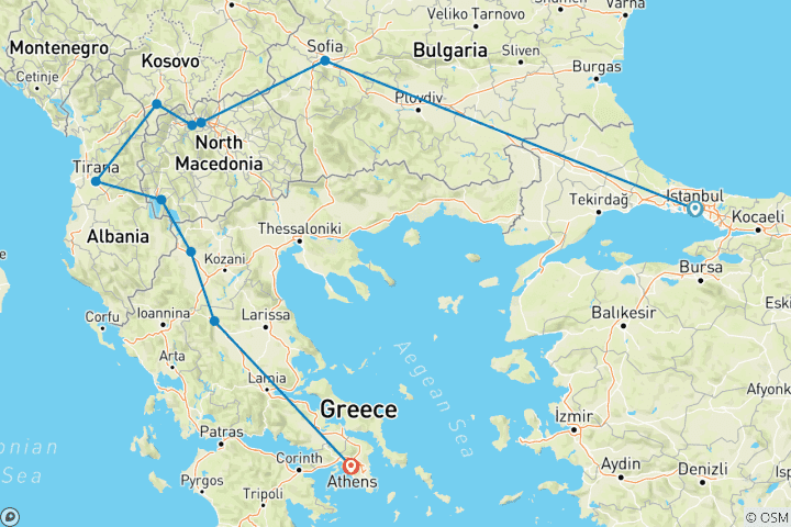 Map of Istanbul to Athens: Capitals and Culture Expedition 1 FLIGHT INCLUDED - Small Group Tour