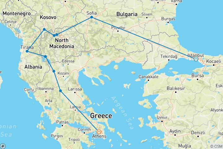 Map of Istanbul to Athens: Capitals and Culture Expedition 1FLIGHT INCLUDED