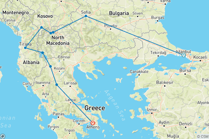 Map of Istanbul to Athens: Capitals and Culture Expedition 1FLIGHT INCLUDED