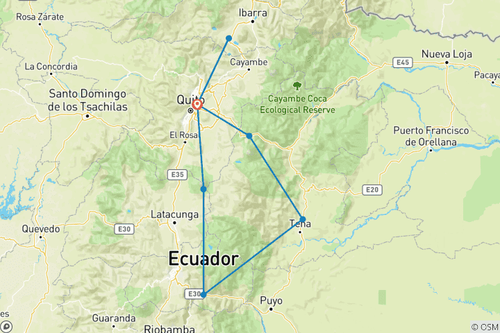 Map of 10-Day Family Adventure in Ecuador: Andean Highlands, Baños, & the Amazon rainforest's foothills