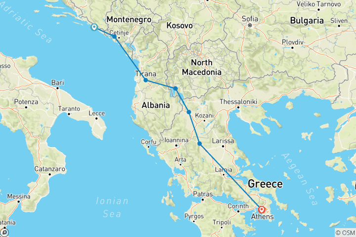 Carte du circuit De Dubrovnik à Athènes : Circuit des trésors intemporels - Circuit en petit groupe