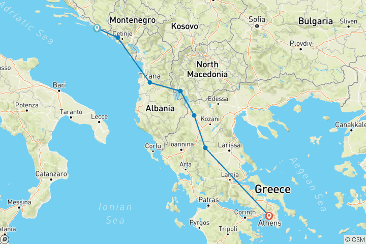 Map of Dubrovnik to Athens: Timeless Treasures Tour