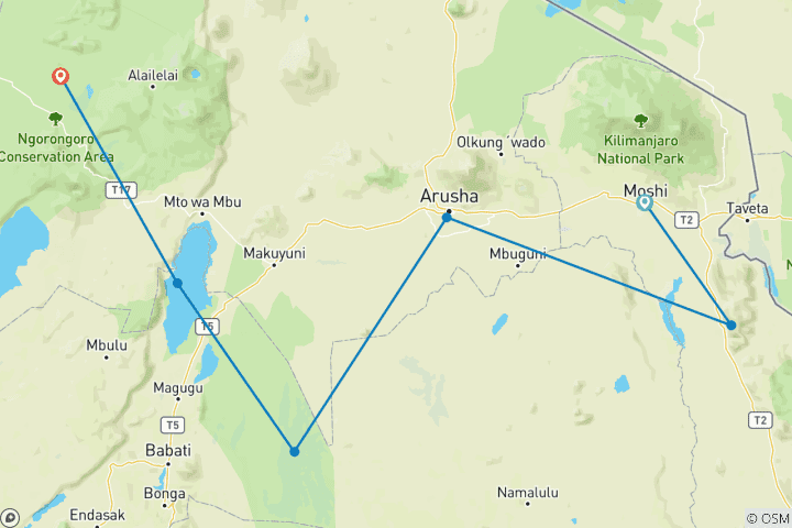 Map of Cycling from Kilimanjaro to Ngorongoro Crater