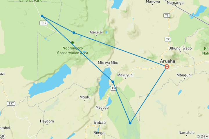 Map of 6 Days Camping Adventure Safari