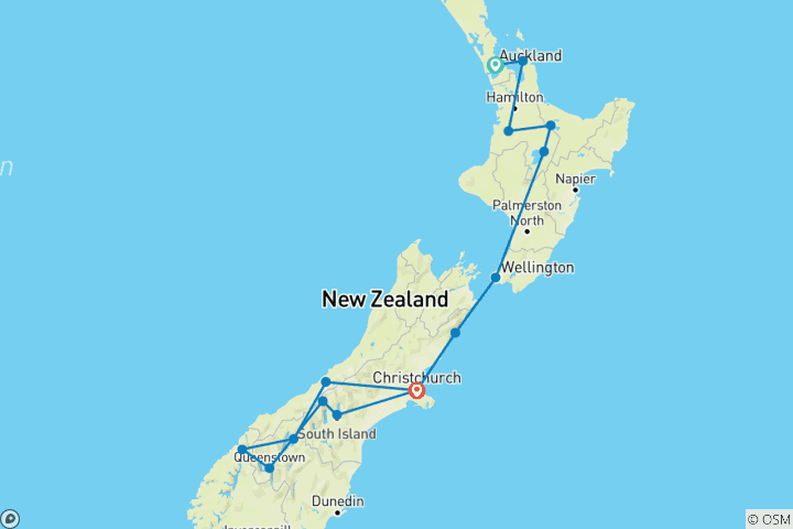 Carte du circuit Circuit en petit groupe au Grand Kiwi - 21 jours