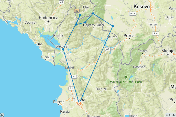 Map of Self – Guided Peaks of the Balkans tour in 10 days