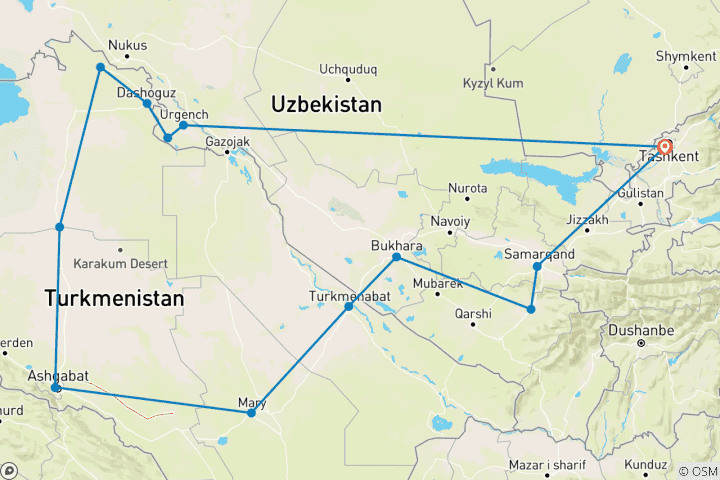 Karte von Das Beste aus Usbekistan und Turkmenistan