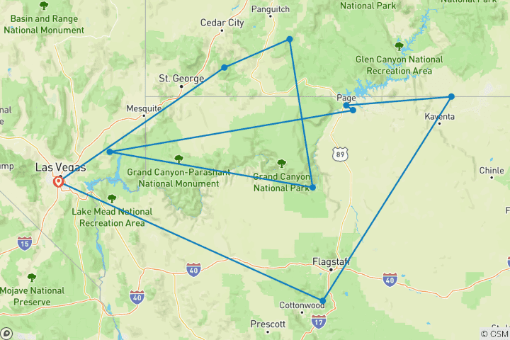Carte du circuit Vegas et le meilleur de l'Ouest