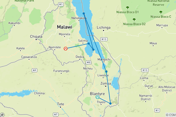 Map of Conservation safaris & Lake Malawi