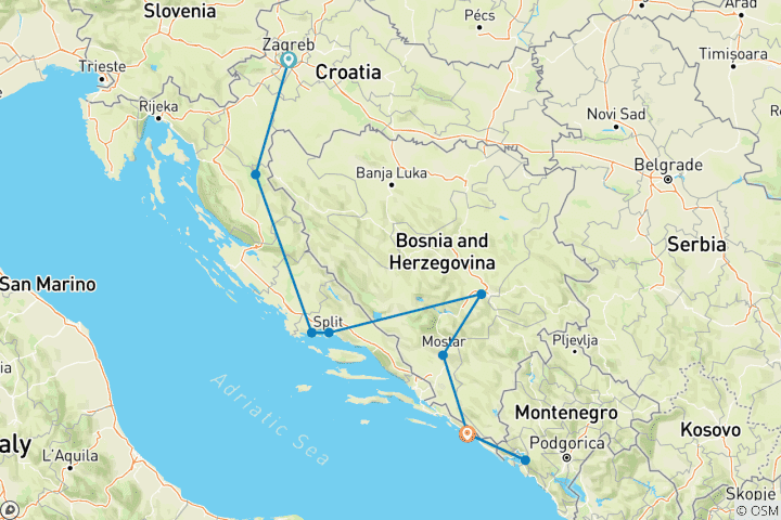 Map of Balkan Delight (11 Days)