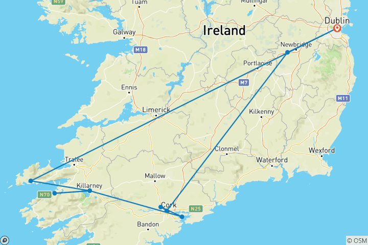 Carte du circuit Château de Blarney, anneau de Kerry et Dingle