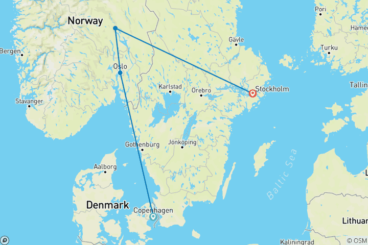 Carte du circuit Scandinavie (hiver, 10 jours)