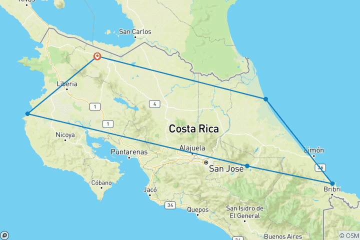 Map of Costa Rica National Parks (7 Days)