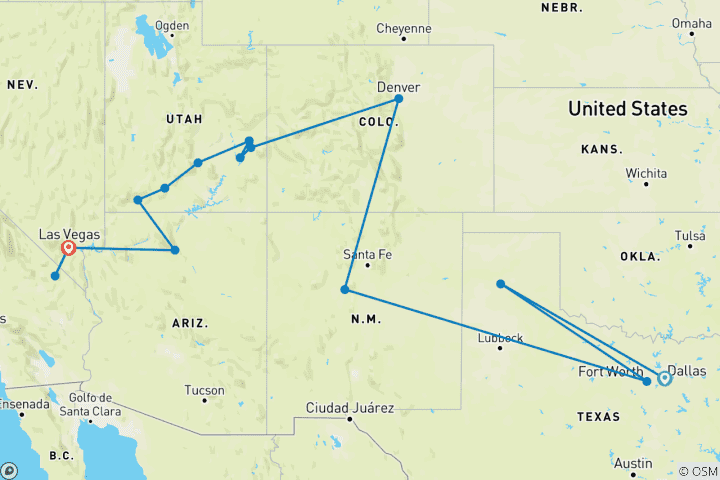 Map of USA: National Parks Road Trip (End Las Vegas, 12 Days)