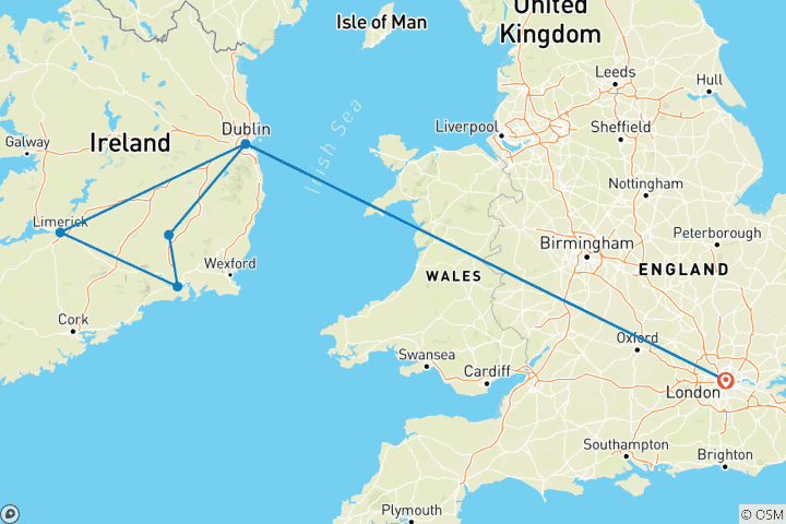 Map of London to Dublin & Waterford Crystal