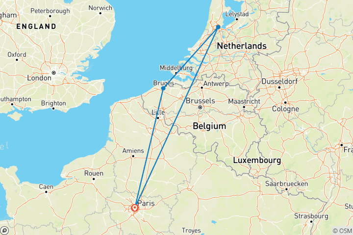 Map of Best of Western Europe - Paris to Paris covering Brugge and Amsterdam in between