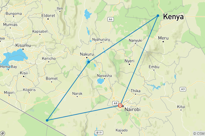 Carte du circuit Safari passionnant au Kenya - Expédition de 7 jours