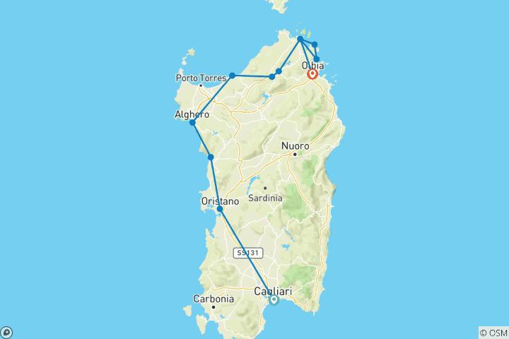 Carte du circuit Le meilleur de la Sardaigne - 7 jours