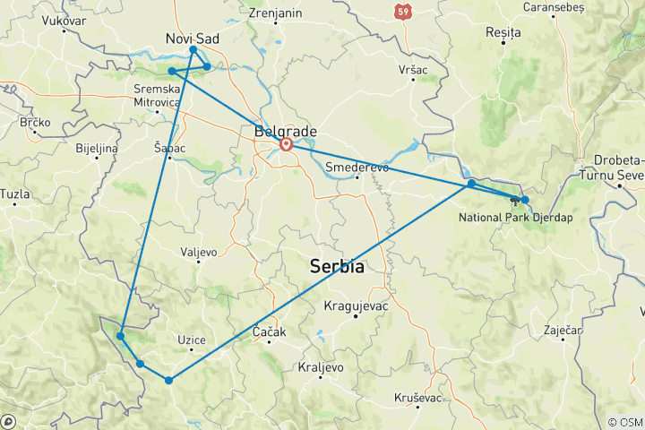 Kaart van Servië Topattracties in 7 dagen