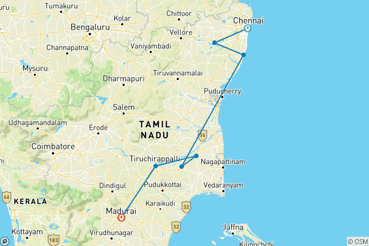 Kaart van Zuid –Indiase Tempelreis