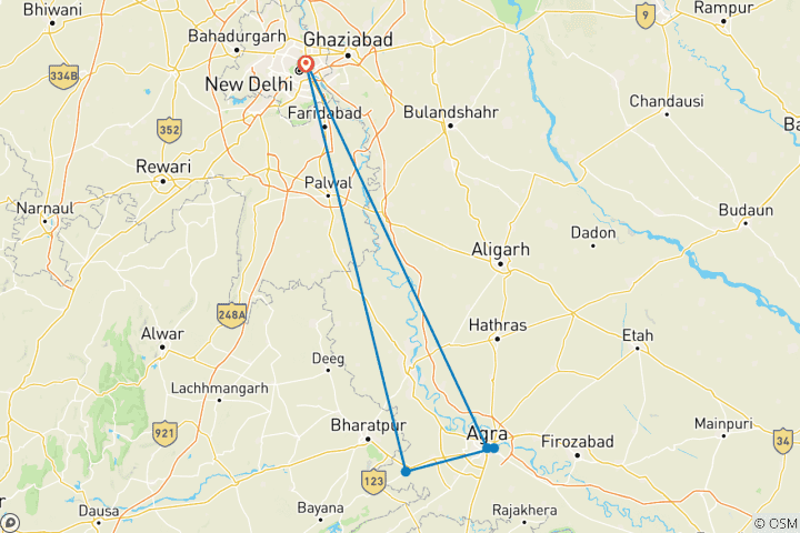 Karte von Taj Mahal Tour mit Übernachtung