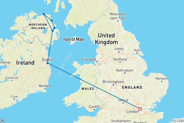 Map of London - Dublin, Belfast & The Giants Causeway