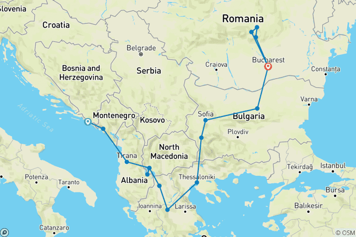 Kaart van Dubrovnik naar Boekarest: Hoogtepunten van Oost-Europa - Kleine Groepsreis