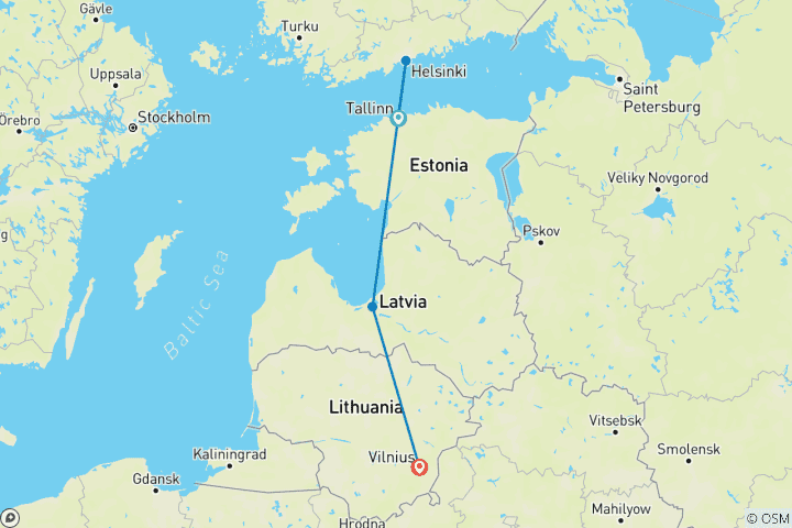Karte von Reise durch die Hauptstädte von Litauen, Lettland und Estland